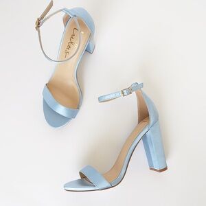 Lulus Taylor Baby Blue Satin Ankle Strap Heels - size 8